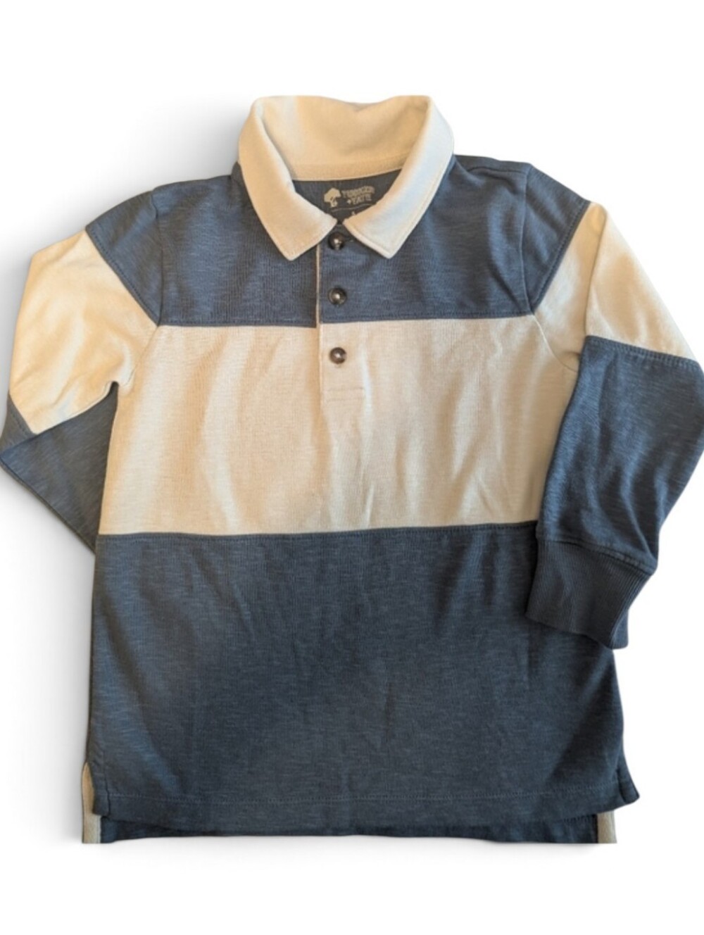 Striped Long-Sleeve Rugby Shirt for Kids - Blue & Cream 5Y
